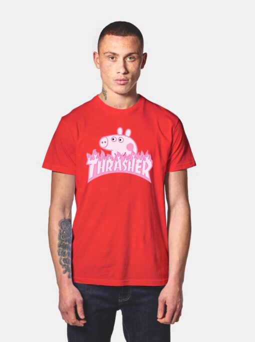 Peppa Pig X Thrasher Parody T Shirt red