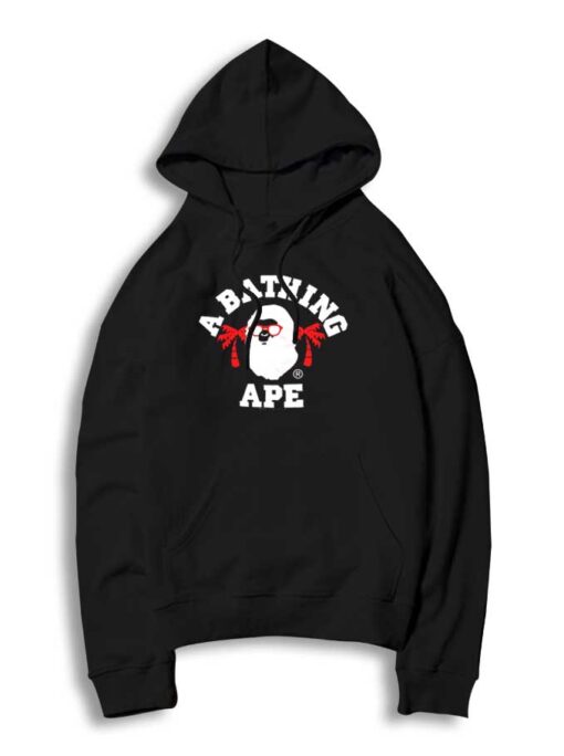 Bape White LA College Logo Black Hoodie