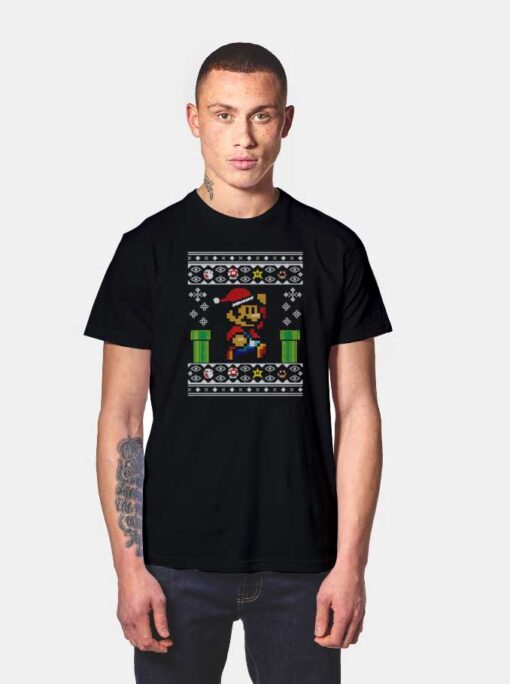 Super Mario Pixel Christmas T Shirt