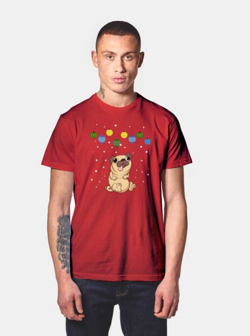 Christmas Pug And Lights T Shirt