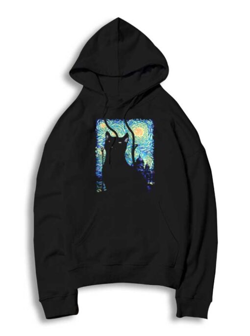 Van Gogh Black Cat Starry Night Painting Hoodie