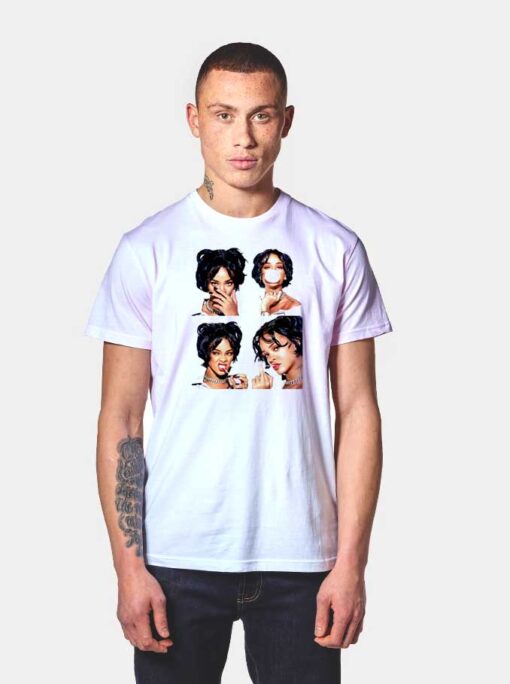 Vintage Rihanna Sexy Casual Photo Grid T Shirt