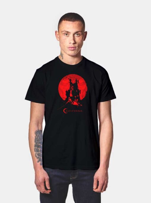 Castlevania Red Fullmoon Silhouette Castle Vintage T Shirt