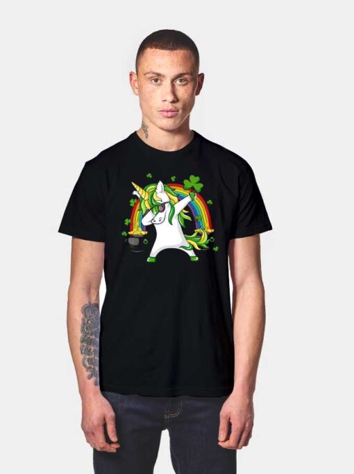 Dabbing Rainbow Unicorn Beer Drinking St Patricks Day T Shirt