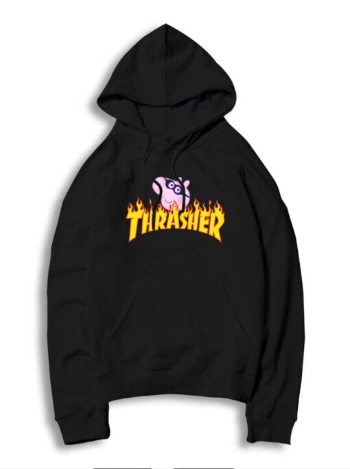 Masked Peppa Pig And Flaming Thrasher Logo Hoodie