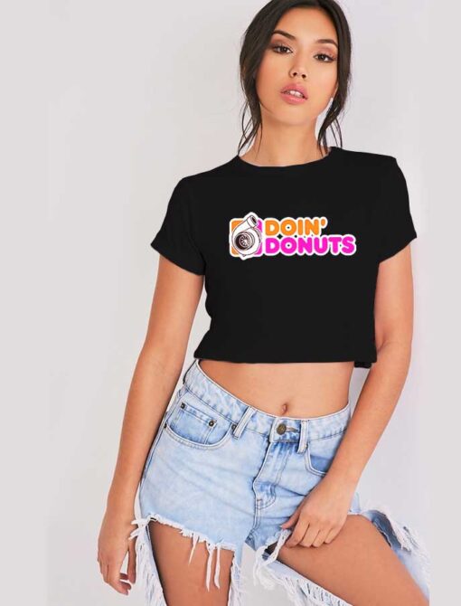 Doin Donuts Car Engine Logo Crop Top Shirt