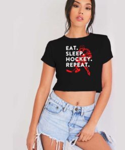 Eat Sleep Hockey Repeat Ice Sport Logo Crop Top Shirt