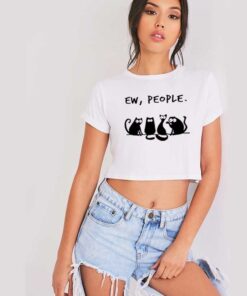 Four Chatting Black Cat Ew People Crop Top Shirt