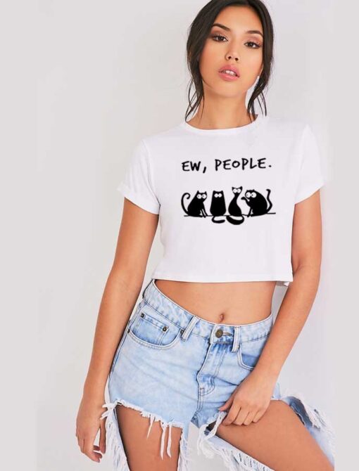 Four Chatting Black Cat Ew People Crop Top Shirt