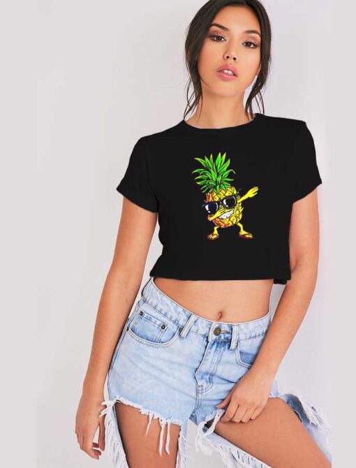 Hawaiian Dabbing Pineapple Sunglasses Crop Top Shirt