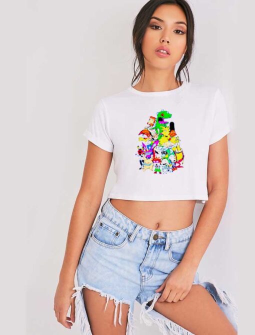 Nickelodeon Old School Group Characters Crop Top Shirt