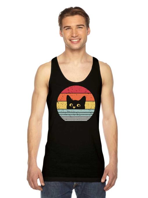 Peeking Black Cat Vintage Logo Tank Top