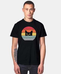 Peeking Black Cat Vintage Logo T Shirt