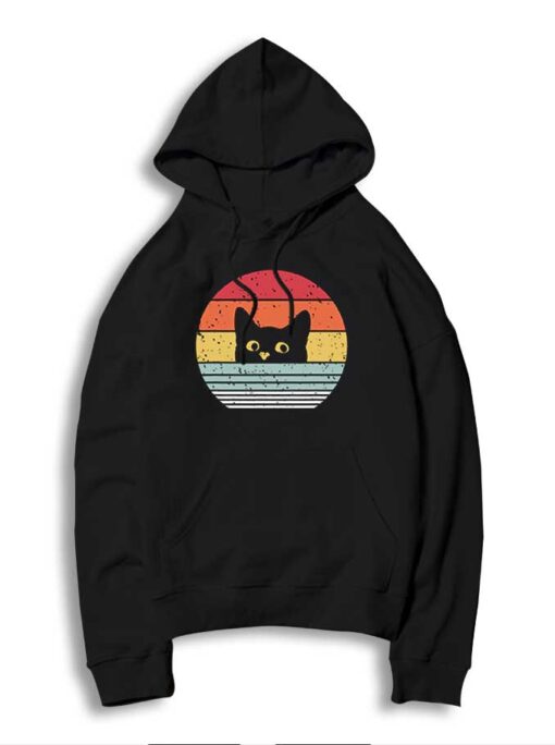 Peeking Black Cat Vintage Logo Hoodie