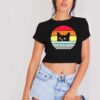 Peeking Black Cat Vintage Logo Crop Top Shirt