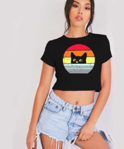 Peeking Black Cat Vintage Logo Crop Top Shirt