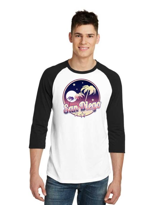 San Diego California Night Retro Raglan Tee