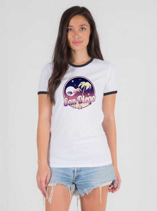 San Diego California Night Retro Ringer Tee