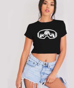 Snowboarding Mountain In Ski Googles Crop Top Shirt