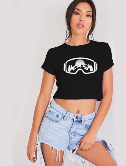 Snowboarding Mountain In Ski Googles Crop Top Shirt