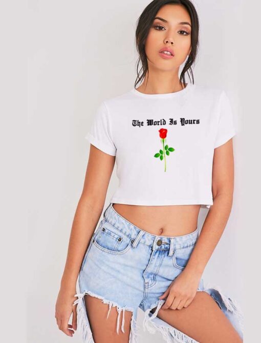 The World Is Yours Red Rose Flower Crop Top Shirt