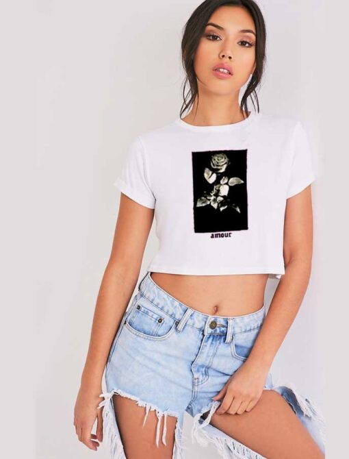 Vintage Rose Amour Flower Logo Crop Top Shirt