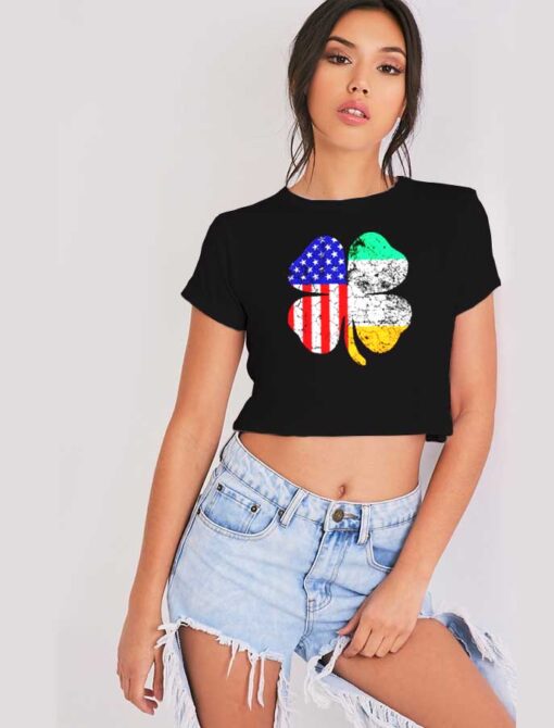 Vintage St Patrick’s Day Irish American Flag Crop Top Shirt