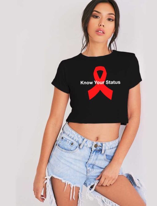 HIV Aids Know Your Status Red Ribbon Logo Crop Top Shirt