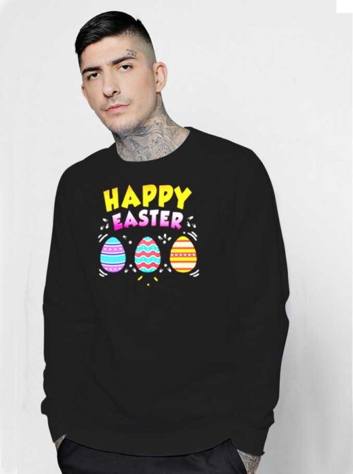 Happy Easter Day Colorful Egg Hunting Logo Sweatshirt