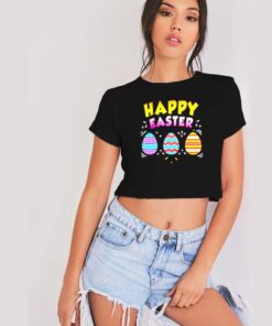 Happy Easter Day Colorful Egg Hunting Logo Crop Top Shirt