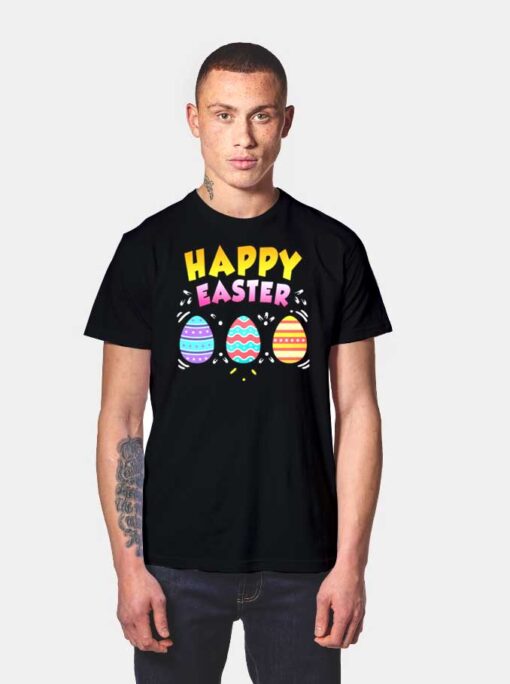 Happy Easter Day Colorful Egg Hunting Logo T Shirt