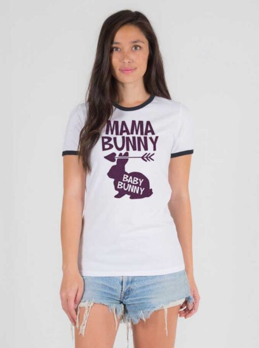 Mama Bunny Baby Bunny Easter Pregnant Ringer Tee