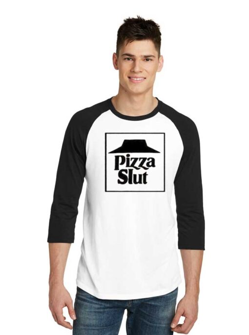 Pizza Slut Delivery Funny Logo Raglan Tee