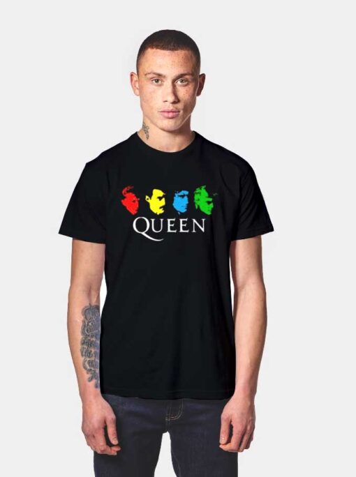 Queen Band Colorful Member Face Logo T Shirt