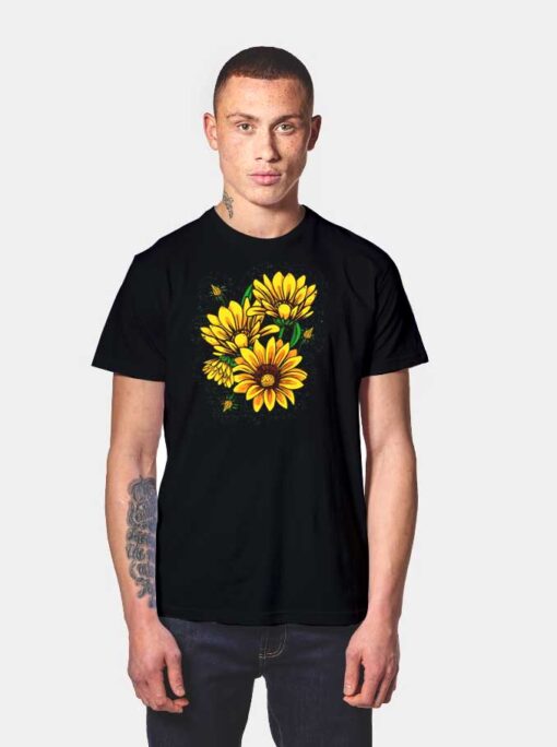 Yellow Sunflower Floral Watercolor Art T Shirt