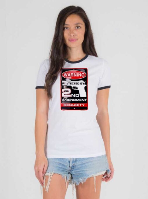 Warning Protected By 2nd Amendment Security Ringer Tee