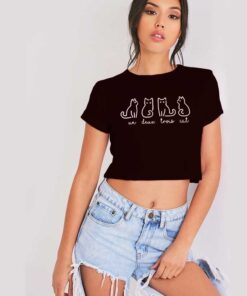 Abstract Un Deux Trois Cat French Drawing Crop Top Shirt