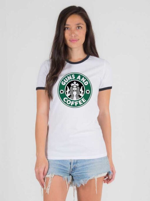 Starbucks Guns And Coffee Store Ringer Tee