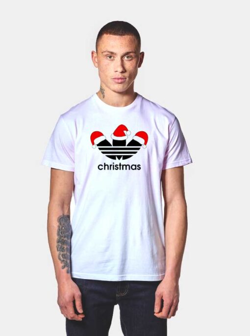 Christmas Adidas Logo With Santa Hat T Shirt