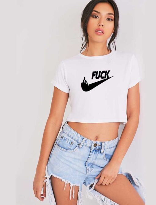 Fuck Nike Parody Middle Finger Crop Top Shirt