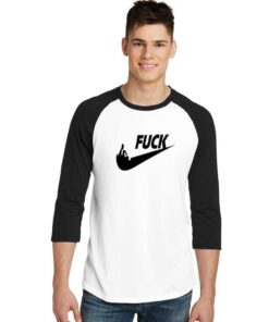 Fuck Nike Parody Middle Finger Raglan Tee