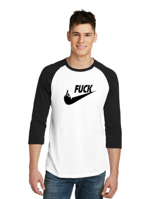 Fuck Nike Parody Middle Finger Raglan Tee