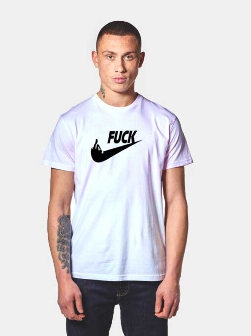 Fuck Nike Parody Middle Finger T Shirt