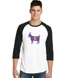 GOAT Leo Messi 10 Barca Stripes Raglan Tee