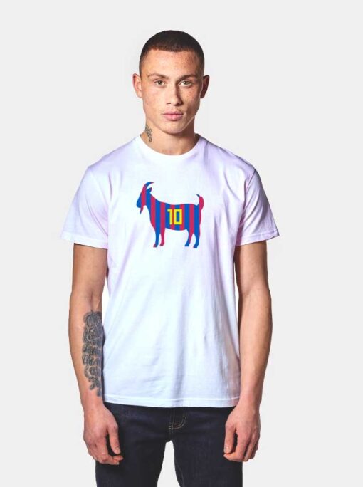 GOAT Leo Messi 10 Barca Stripes T Shirt