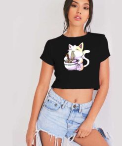 Japanese Ramen Cat Kawaii Anime Crop Top Shirt