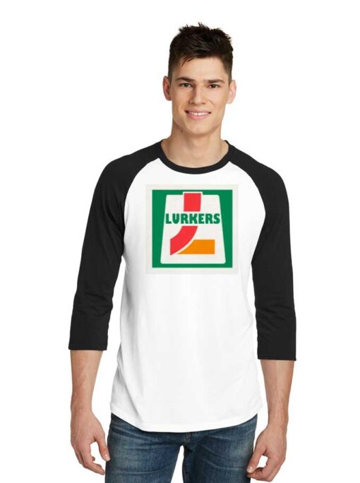 Lurkers 7 Eleven Parody Workaholics Logo Raglan Tee