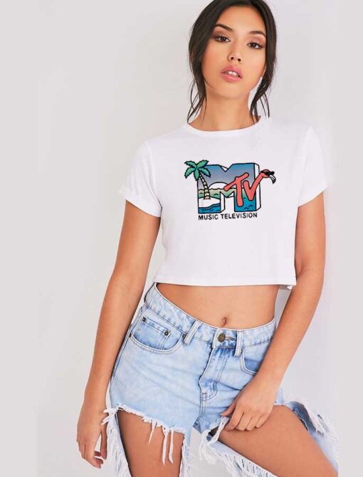 MTV Beach Island Flamingo Pink Crop Top Shirt