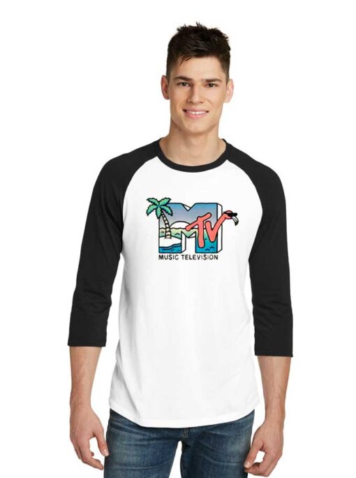 MTV Beach Island Flamingo Pink Raglan Tee