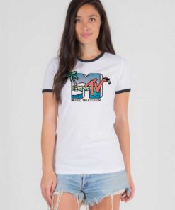 MTV Beach Island Flamingo Pink Ringer Tee